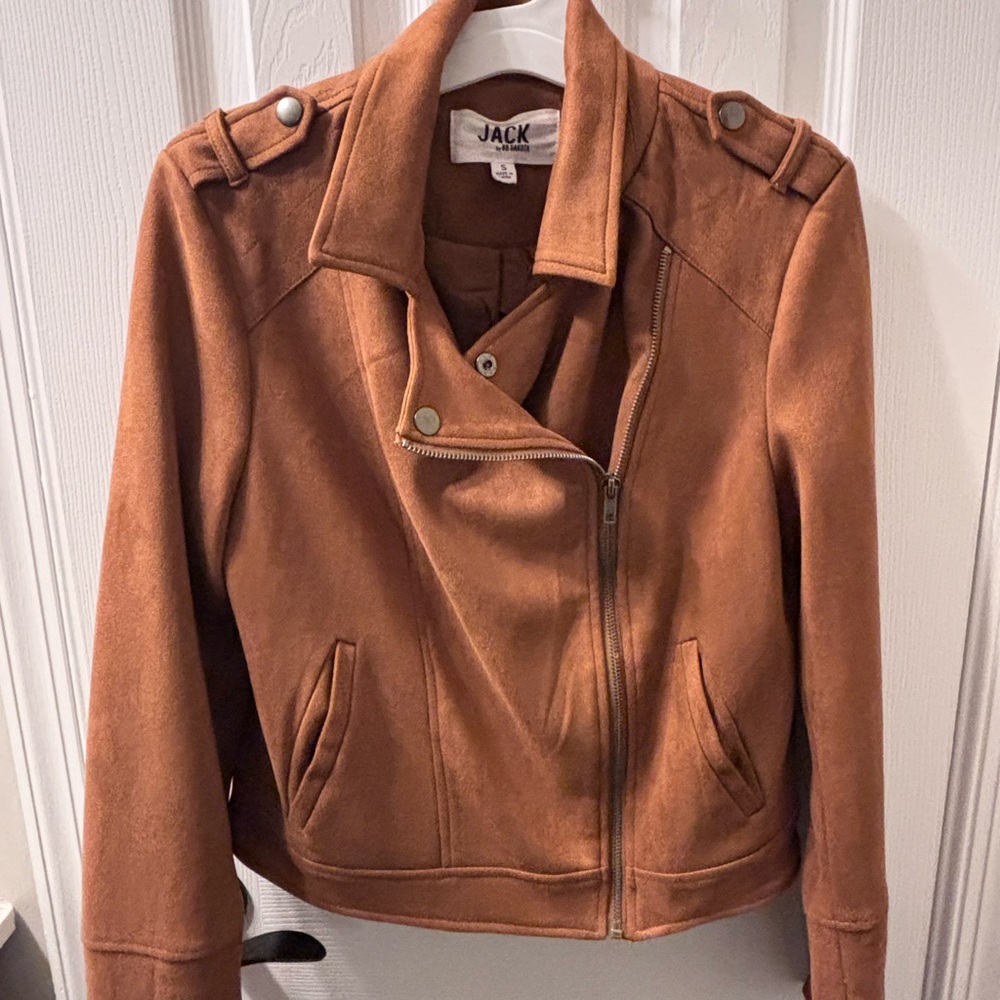 BB Dakota Tan Leather Moto Jacket with Asymmetrical Zipper
